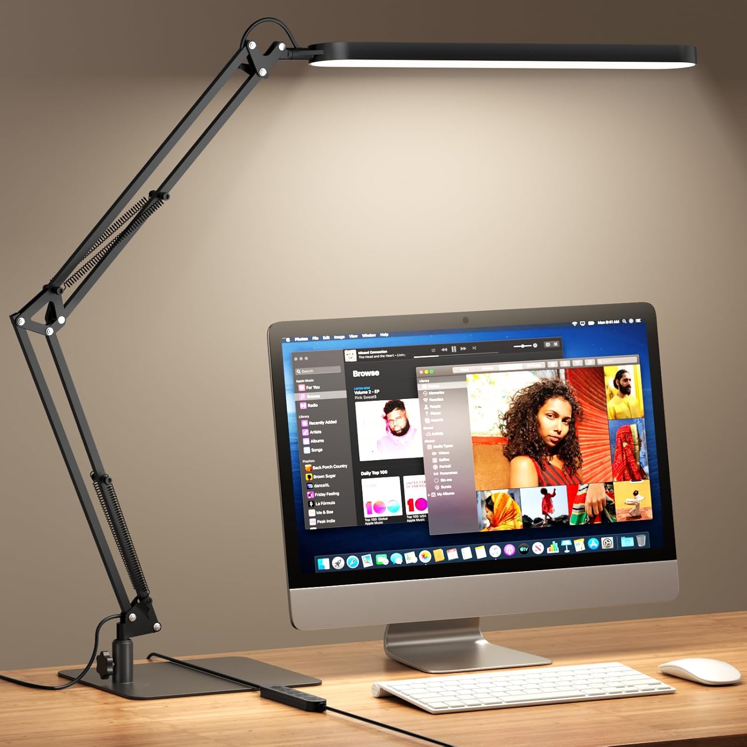 SKYLEO LED Desk Lamp with Slim Base - Adjustable Swing Arm Desk Light, Dimmable, Timer, Eye Protection, Memory Function, 1300LM, 12W, Black Black swing arm with Base