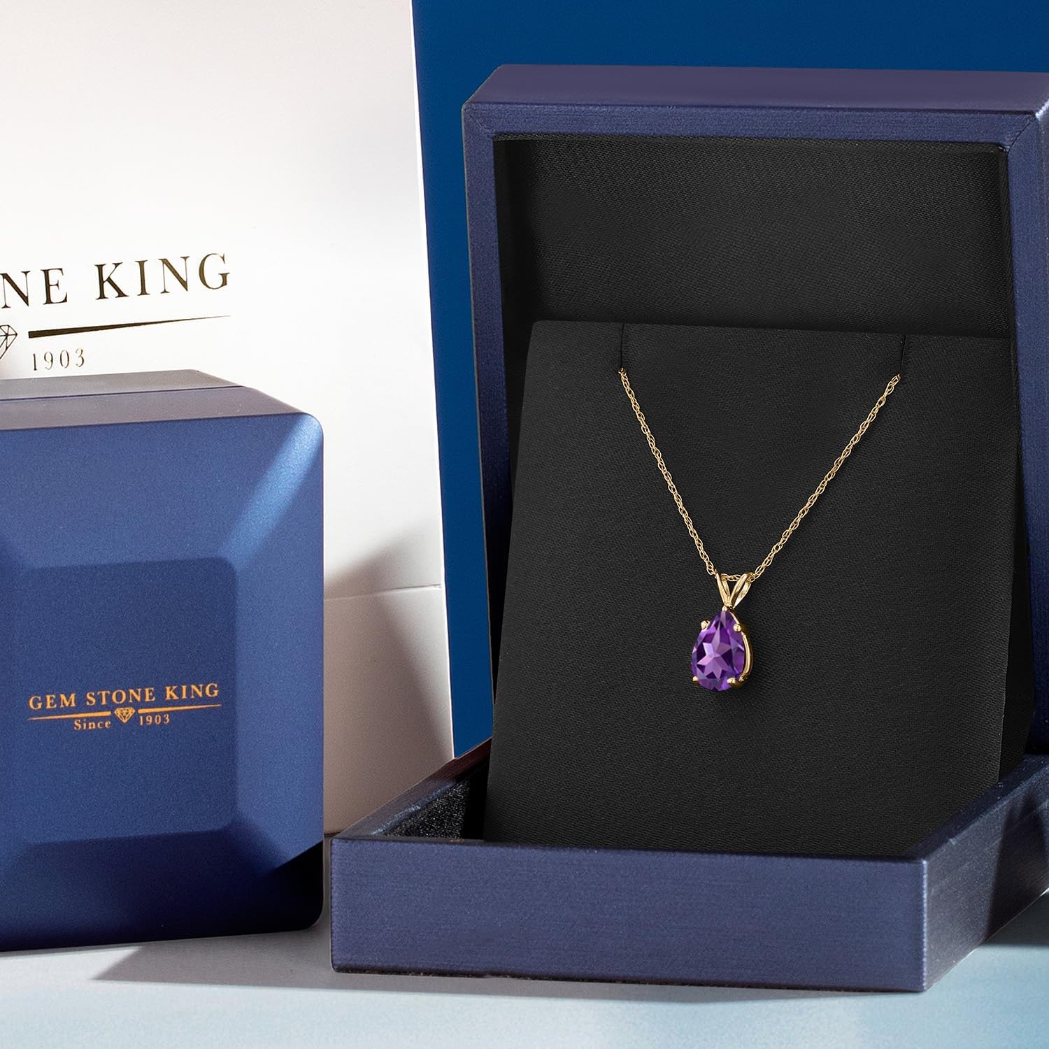 Gem Stone King 10K Yellow Gold Purple Amethyst Pendant Necklace for Women | 1.09 Cttw | Gemstone February Birthstone | Pear Shape 9X6MM - Image 5