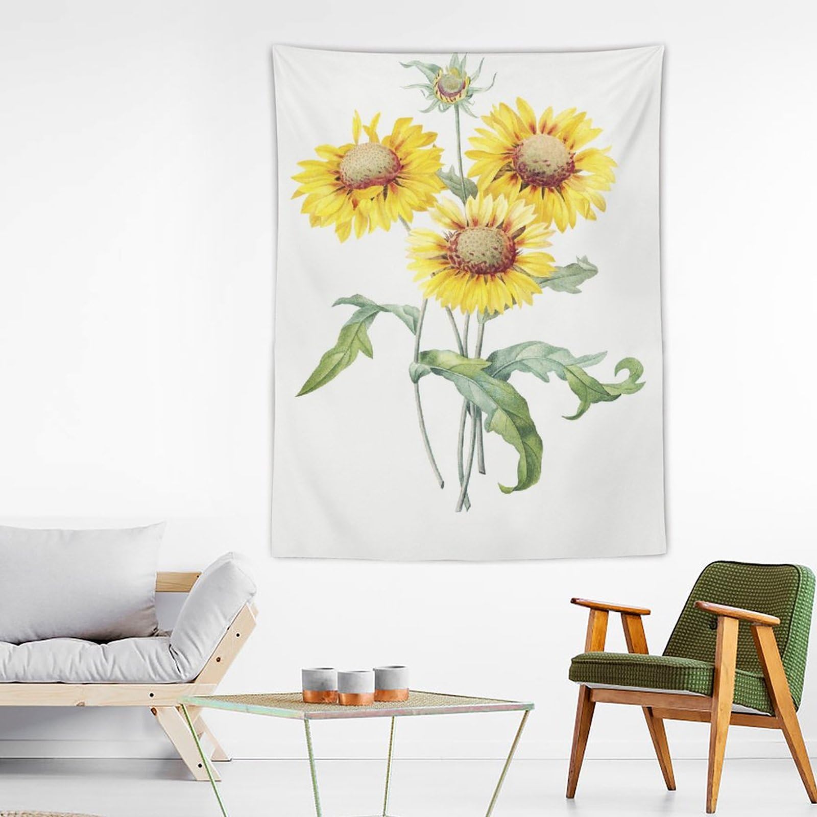 Amazon.co.jp: ひまわりのイラストタペストリー 水彩の超リアルな