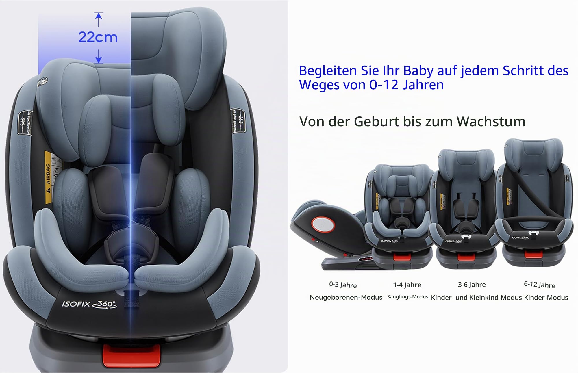 Nine point nine 360° Drehbar Kindersitz Auto, Höhen-und Neigungsverstellung Kindersitz, Kollisionsschutz Autositz Kinder, Leicht zu Reinigen Auto Kindersitzs (Black without Foot Rest Frame)