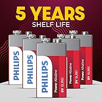 Vista 2 de PHILIPS Baterías de 9 voltios: batería alcalina de 9 V, paquete de 12 unidades, potencia de larga duración de hasta 5 años de almacenamiento, diseño
