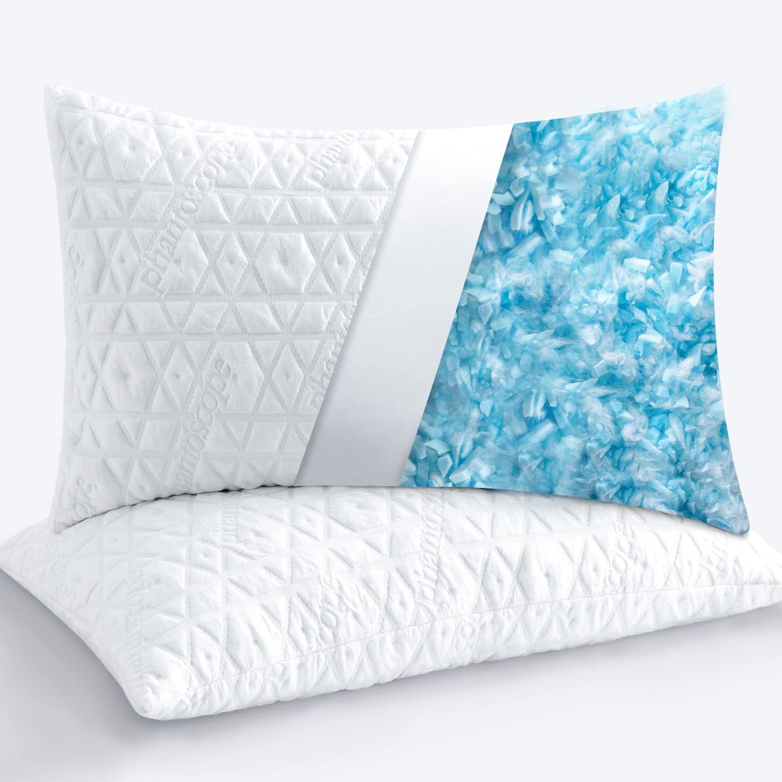 Phantoscope Memory Foam Pillows for Sleeping, Shredded Memory Foam Cooling Pillows Queen Size 2 Pack - Adjustable Bed Pillows for Hot Sleepers, Firm Pillow for Neck Shoulder Pain, Queen