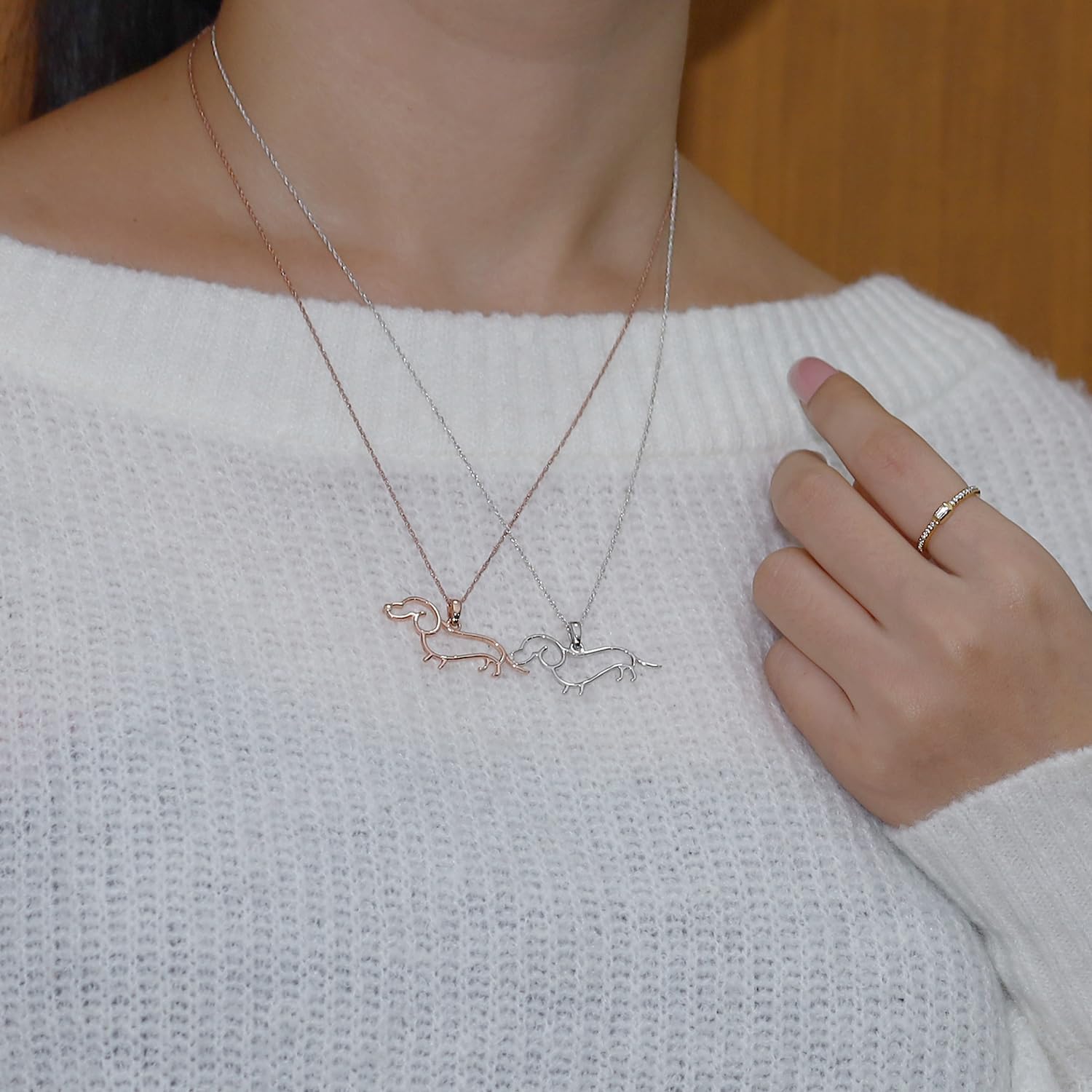 Dachshund Dog Charm Pendant Necklace for Women in 14k Gold Plated 925 Sterling Silver with 18 Inch Rope Chain Jewelry Gift for Her Pet Lovers