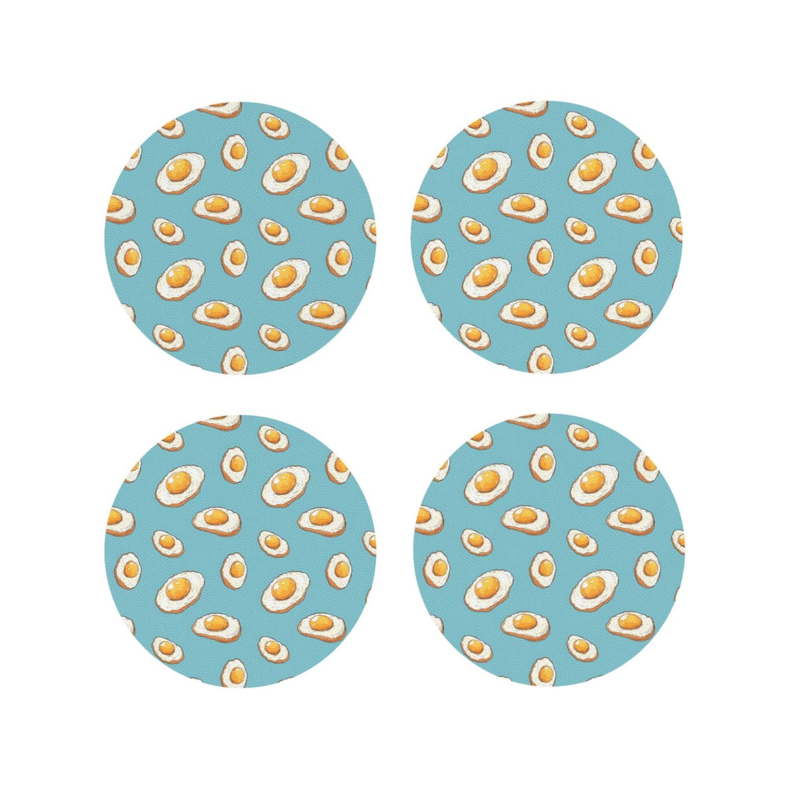 Smazdfxx Women's As Pic Leather Coasters Set Of 4 - Cute Egg Print Lightweight Drink Coasters For Desk
