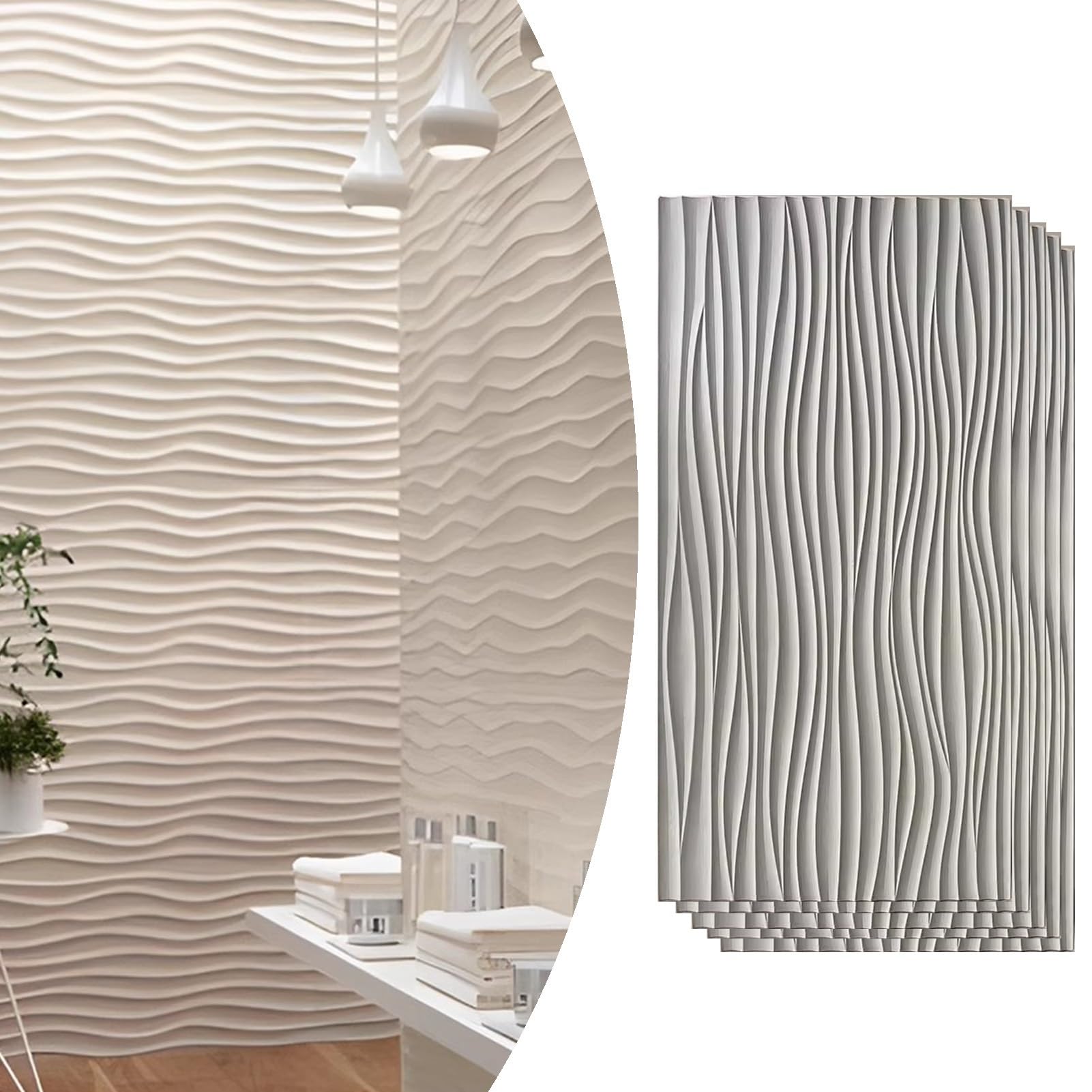 Paneles de pared de poliuretano 3D para solucionar humedades con diseño de ondas moderno
