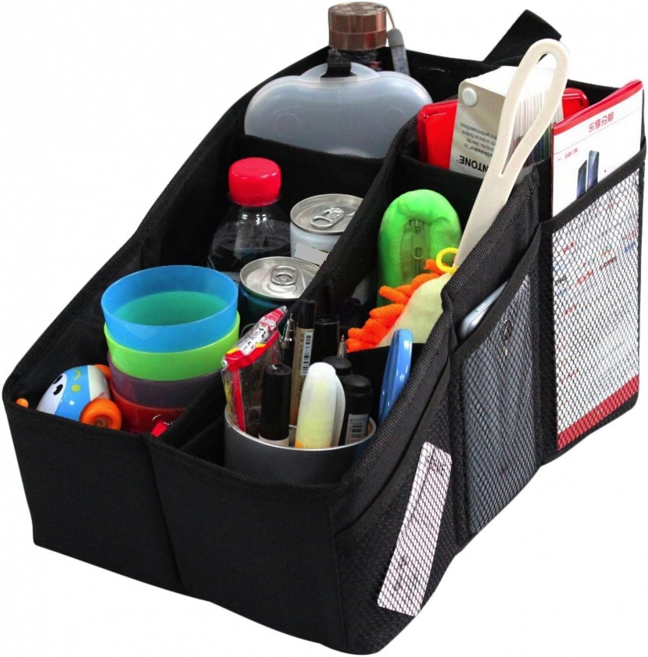 Car Organizer, Car Console Organizer with 6 Large Pockets, + Adjustable Dividers for Keeping Miscellaneous Items Organized- Use in Front or Back to Store Kidsโ Toys, Books, Snacks etc