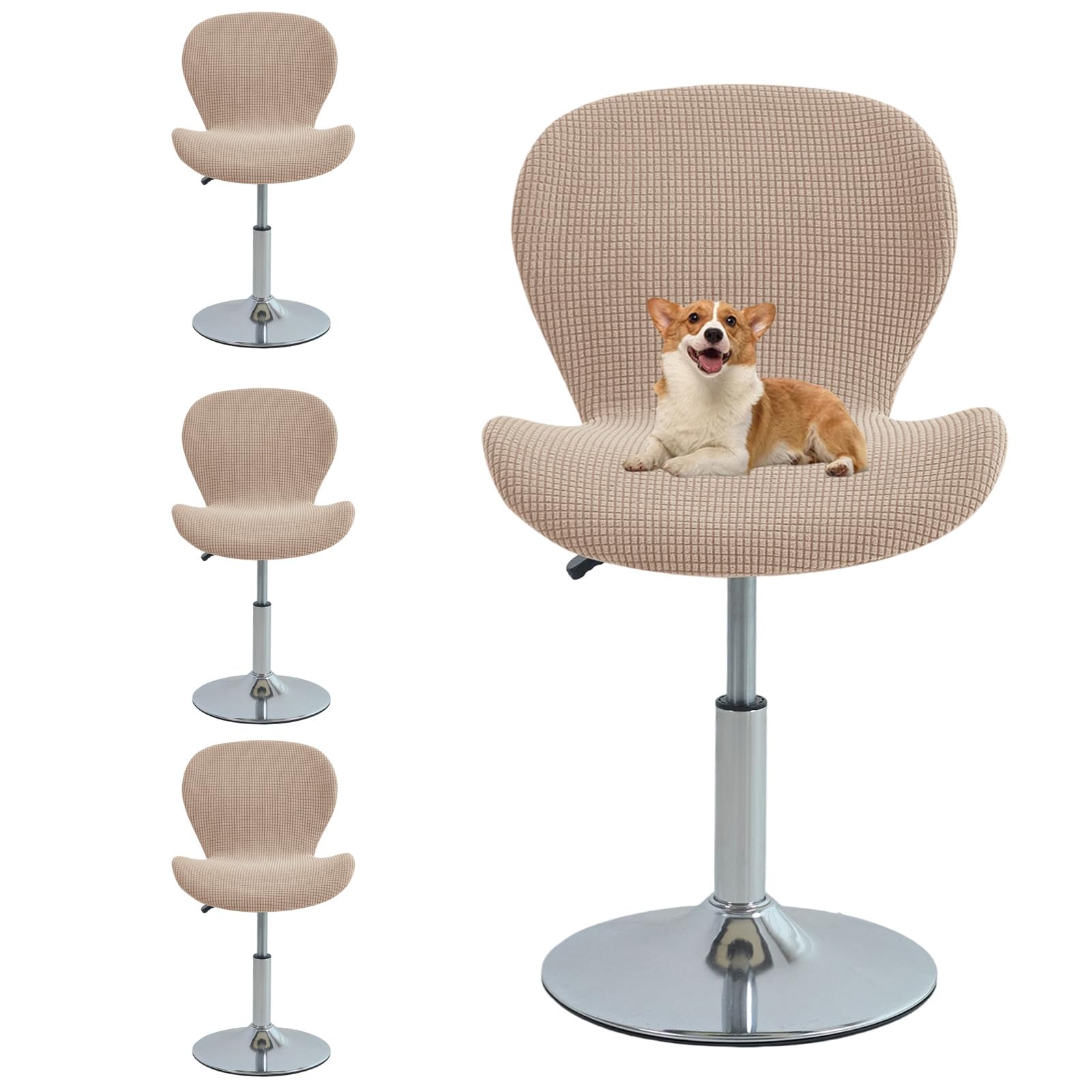GUYIRT Curved Back Bar Stool Chair Covers, Stretch Fit (khaki,set of 4)