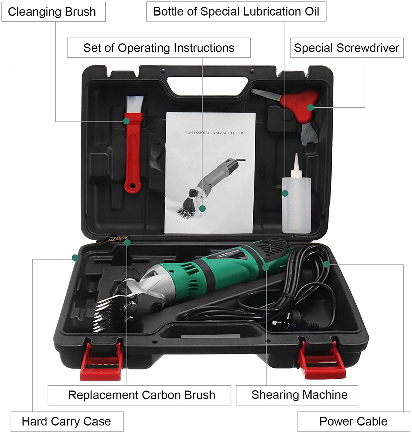 Cesoie per pecore professionali elettriche da 850 W Tosatrice per pecore portatile con 6 velocità per pecora, capra, lama, cavallo, alpaca, pelo spesso e animali pesanti, toelettatura della pellicci