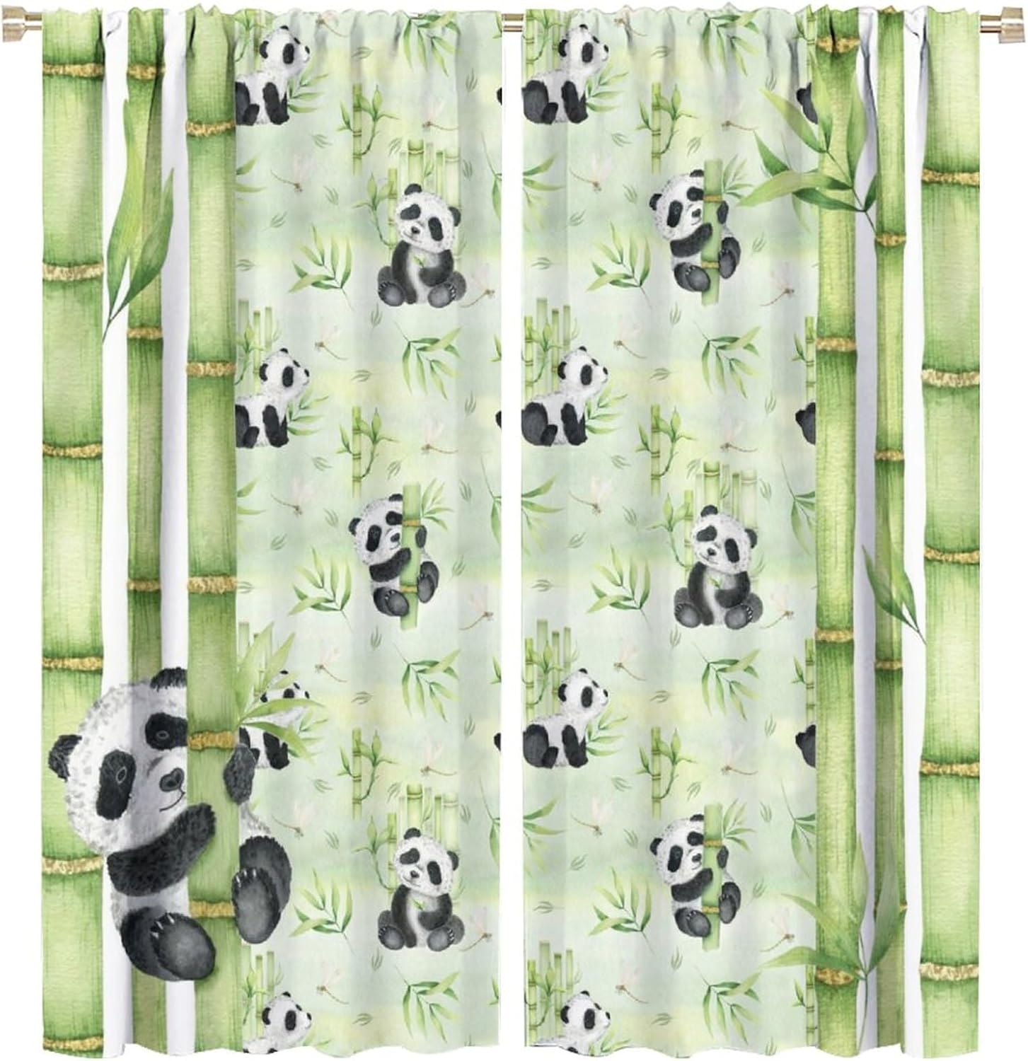 Cartoon Watercolor Panda Rod Pocket Curtains for Bedroom - Cute Nursery Baby Panda Bamboo Forest Print Window Drapes,Energy Saving Blackout Curtains 2 Panels 72" L x 31.5" W