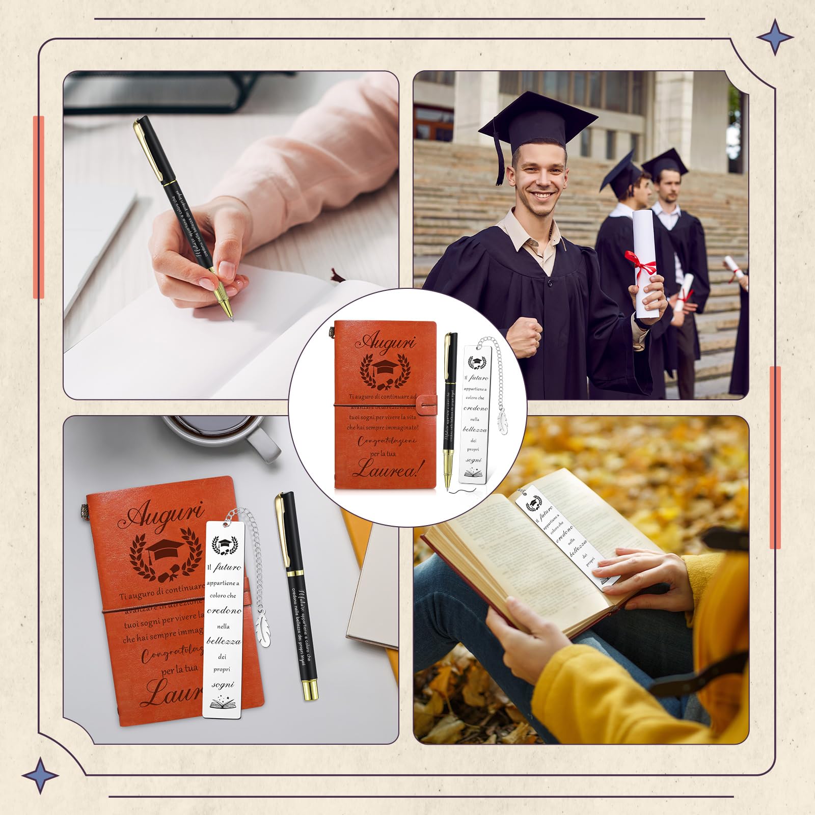 Clabby Set 3 Pezzi Regalo Laurea Donna Quaderno Penna e Segnalibro Metallo Idea Regalo Carina e Fatto Bene per Studenti Amici Colleghi Maestre Piccolo Pensiero Gradito per Laurea