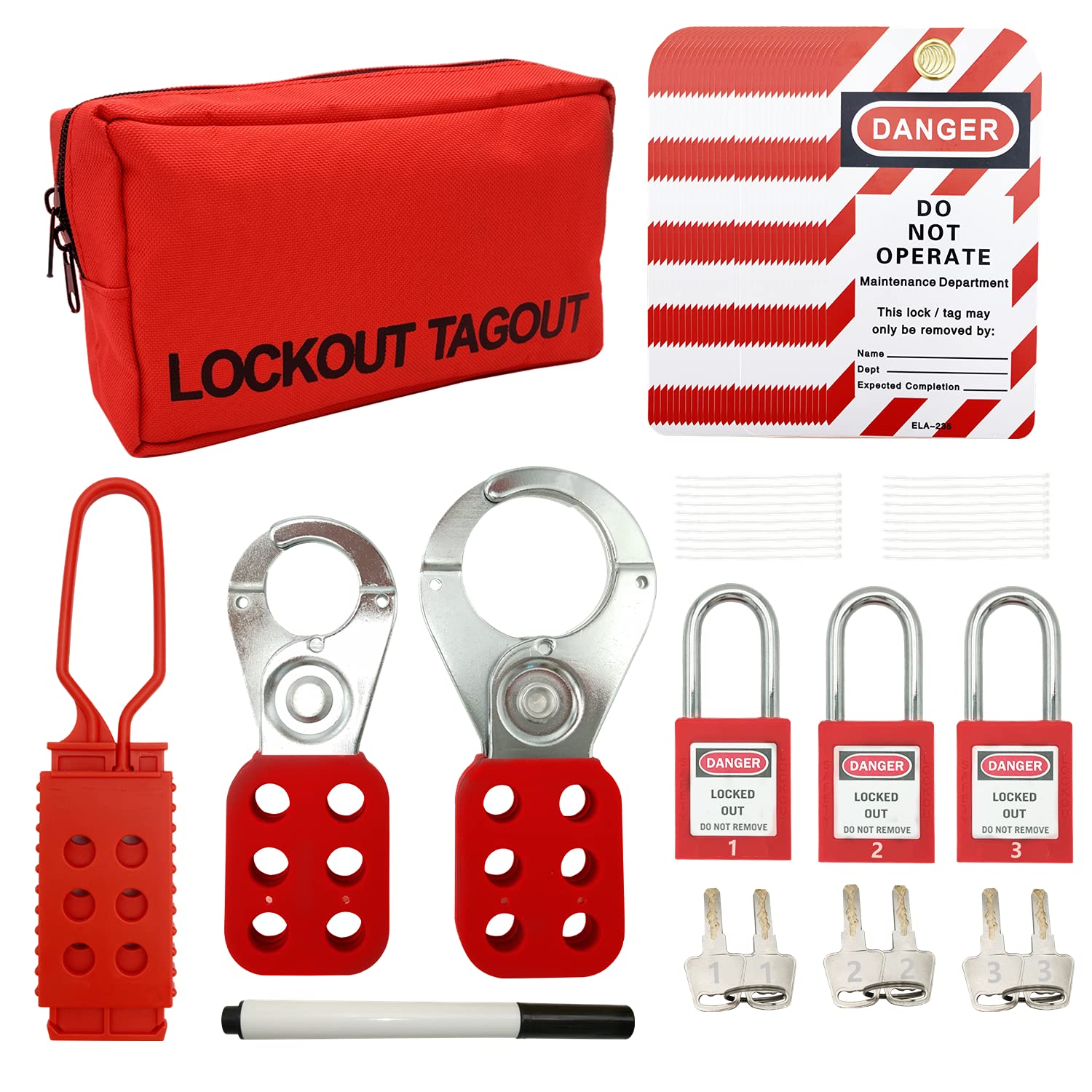 Lockout Tagout Kit Group Lockout Hasps, Lockout Tags, Safety Padlocks with Number, Nylon Ties
