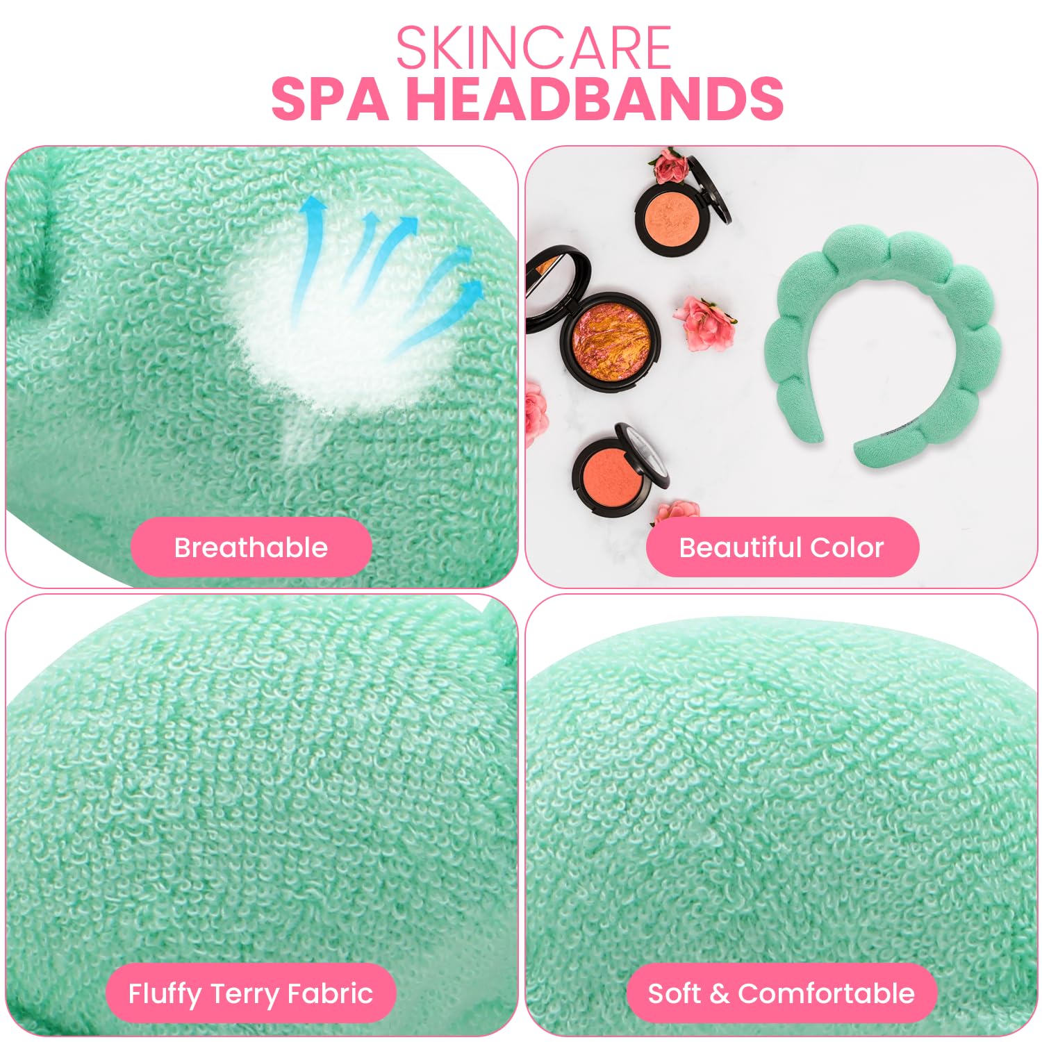 3660 Glam Band - Spa Headband for Face Washing, Makeup Routine, Skin Care 3 Pieces Face Wash Headband and Wristband Set, Spa Headband  main image 4
