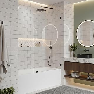 26 in. W * 52 in. H Frameless Shower Doors for Bathtub, 1/4" (6mm) Thick Tempered Glass with Explosion-Proof Film, Bathroom Single Glass Shower Door for Tub