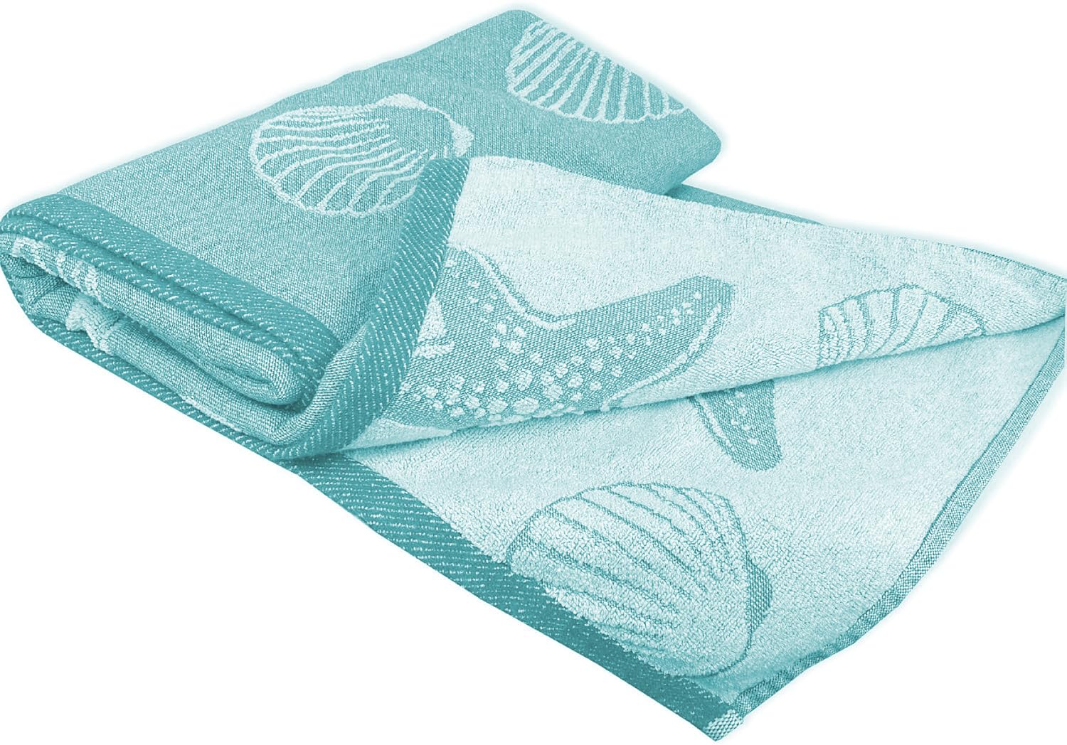 Delindo Lifestyle Toalla de playa Miami, diseño de estrellas de mar y conchas, 100% algodón, 100 x 180 cm, OEKOTEX-100, verde menta