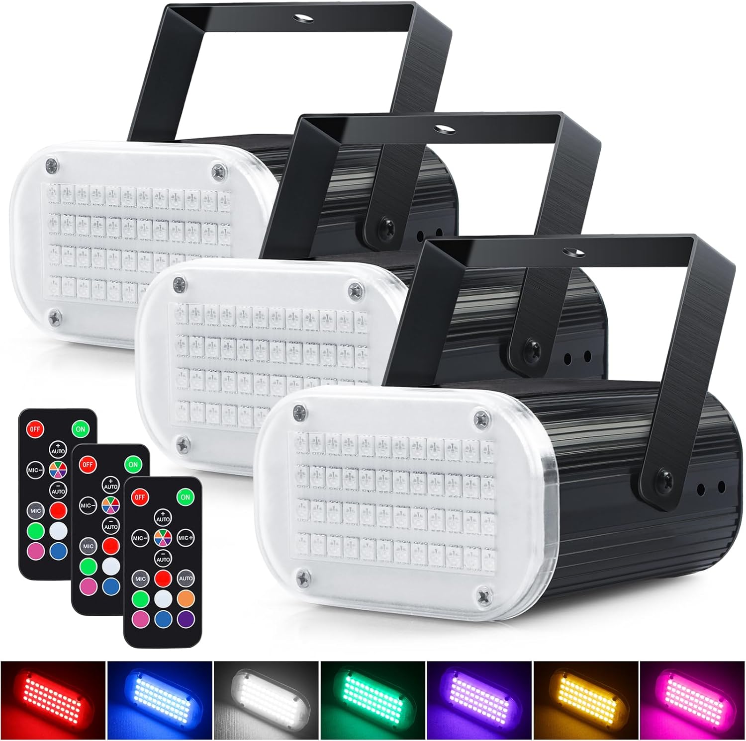 Luditek 3-Pack LED Strobe Lights 48LED Multi-Color with Remote