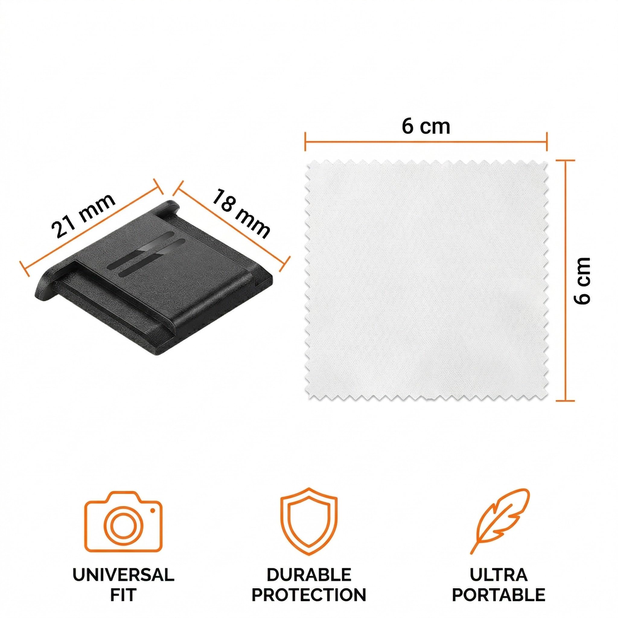 Coperchi Slitta Flash – Protezione Antipolvere & Antigraffio per Fotocamere DSLR/Mirrorless, 8 Pezzi Plastica ISO Universale + Panno 6x6cm.