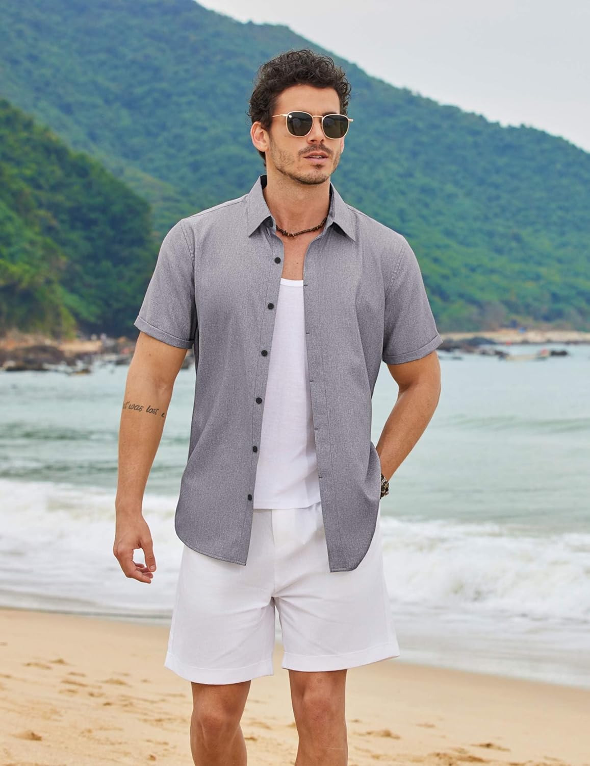 COOFANDY Men's Short Sleeve Button Down Casual Summer Shirts Linen Beach Vacation Shirt - Image 3