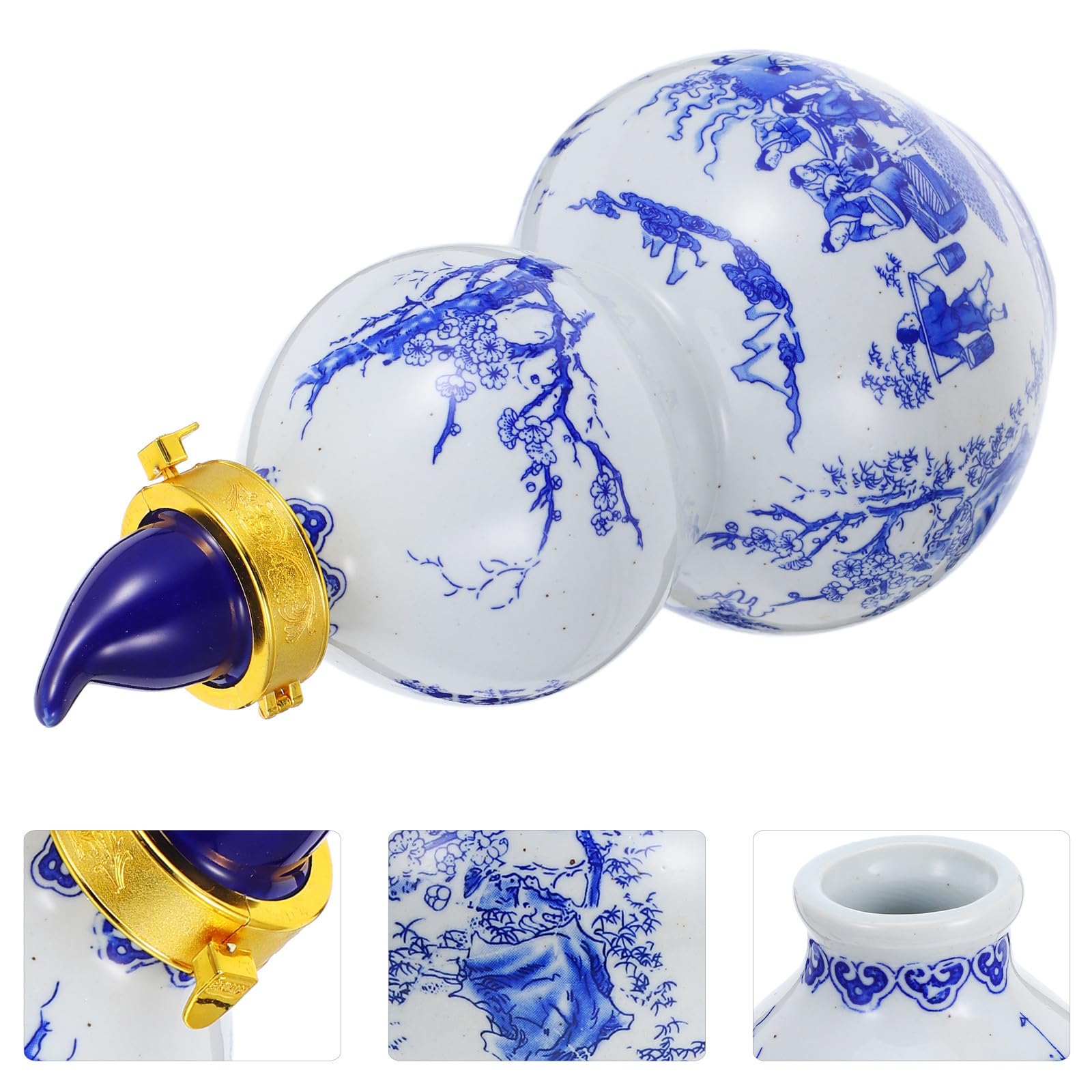 Bottiglia per Sakè in Ceramica Blu, Brocca a Zucca Vintage