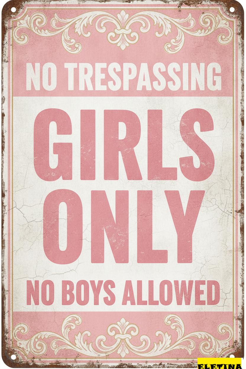 Girls Only No Trespassing Tin Sign, 12x8 Inch Decor
