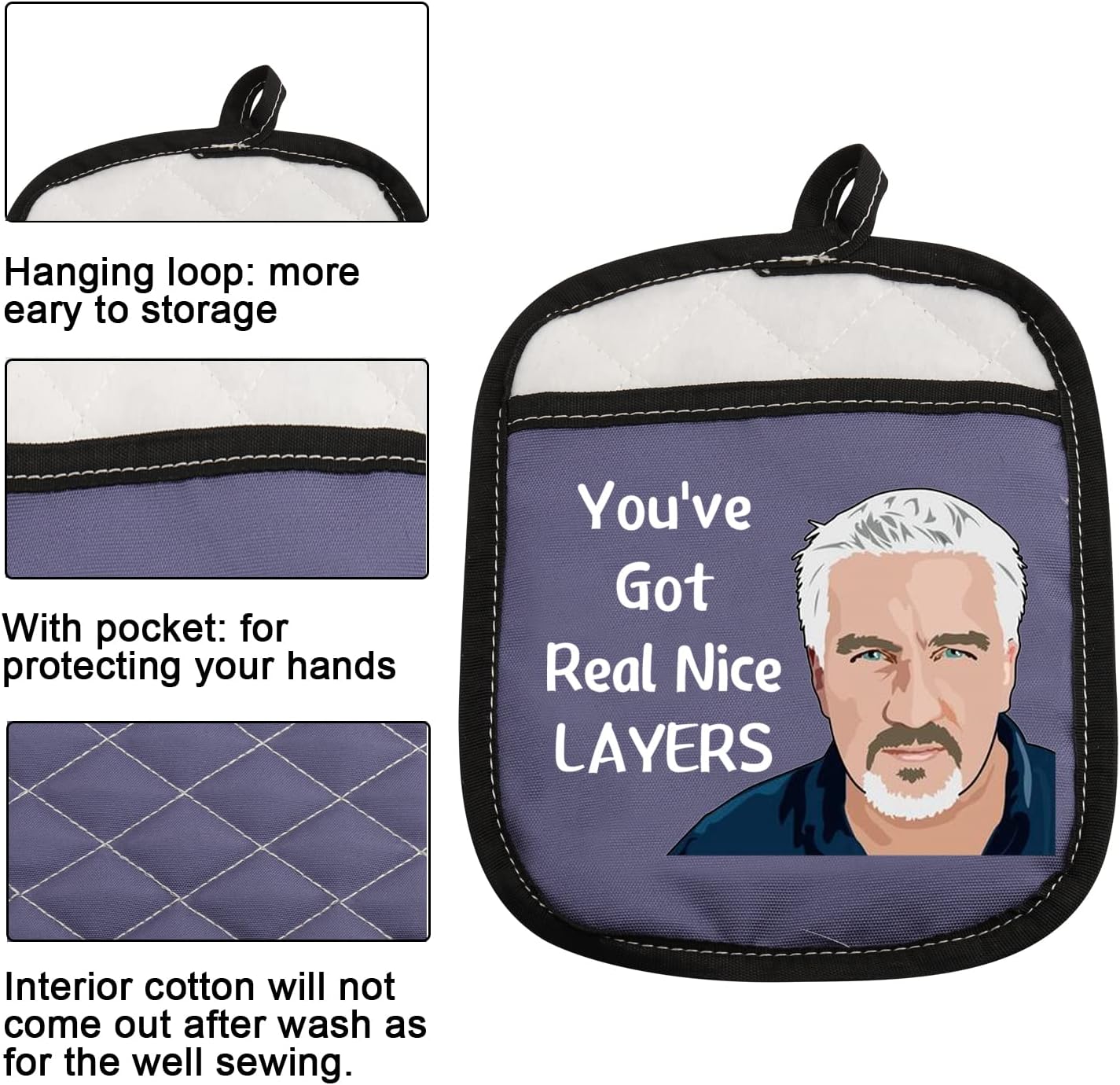 Baking Show Inspired Oven Pads Pot Holder with Pocket You've Got Real Nice Layers Bake Lover Gift (Got Real Nice Layers) - Image 3