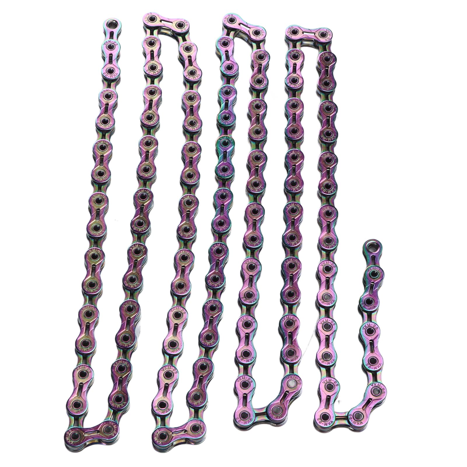 Catena per mountain bike a 9 velocità Catena per bicicletta durevole colorata Trattamento di tempra a caldo Galvanotecnica completa per mountain bike Acciaio al carbonio 300g