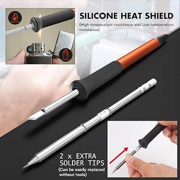 Soldering Iron Station Kit, 72W Digital Display with Adjustable Temperature (150C-480C), OLED Display, Auto Sleep Function, 2 Tips, 50g Solder Wire, Solder Sucker, Tweezers