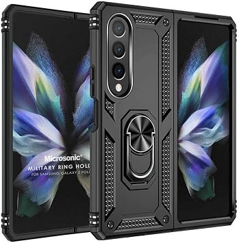 Microsonic Samsung Galaxy Z Fold 4 i in K l f Military Ring Holder Siyah [Galaxy Z Fold 4 ile Uyumlu K l f - Siyah]