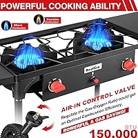 Vista 4 de Bestfire Estufa de camping de 2 quemadores con botón de encendido automático, estantes laterales y regulador, 150,000 BTU, estufa de gas