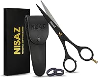 NISAZ 6.5" Professional Hair Cutting Scissors - Razor Sharp High Carbon Stainless Steel Barber Shears with Leather Pouch for Salon, Home, Men, Women & Kids