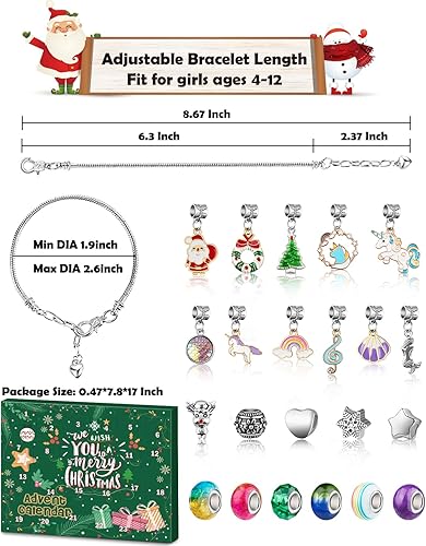 Miniatura 4 de Calendario de Adviento 2025 para niñas, kit de fabricación de pulseras con dijes para niños, calendarios de cuenta regresiva de Navidad de 24 días,
