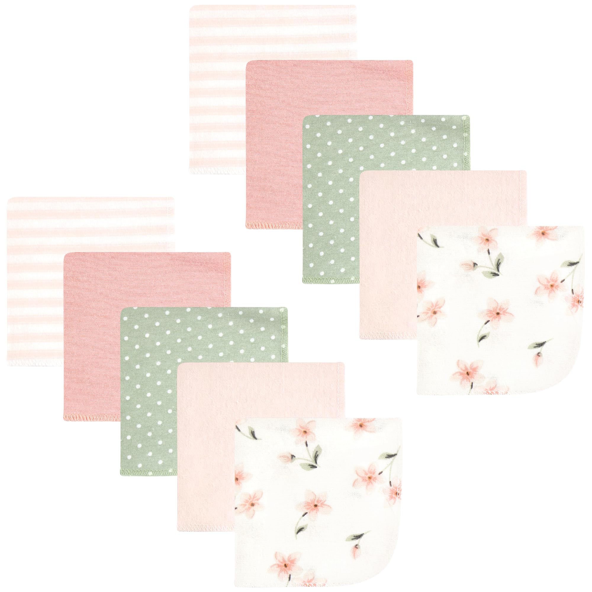 Hudson Baby Unisex Baby Flannel Cotton Poly Washcloths, Pink Dainty Floral 10 Pack, One Size