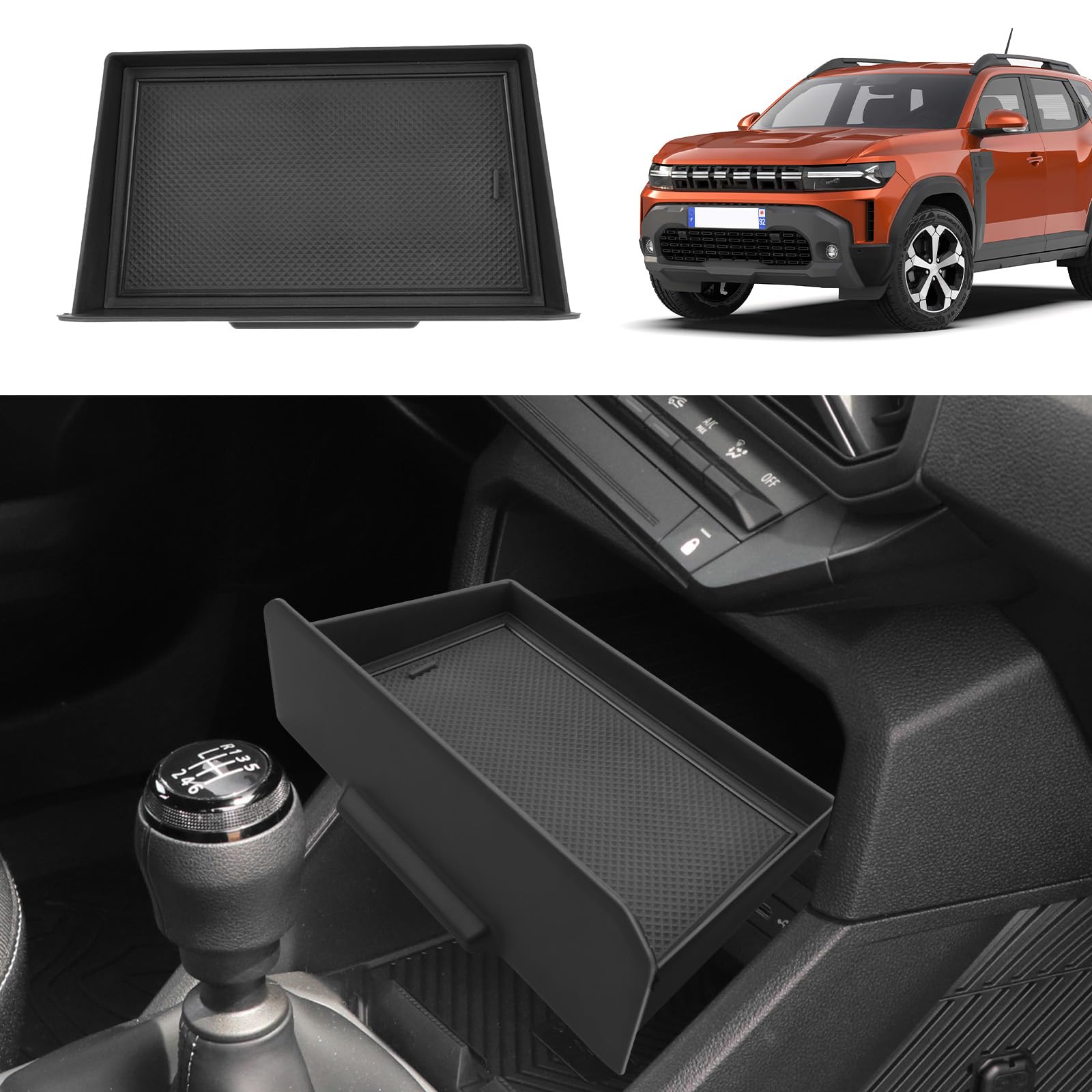 ECOZEN Organizer per console centrale Dacia Duster 3 2024-2026/Dacia Bigster 2025-2026 3D ABS Console Centrale Contenitore Cassetto con cuscinetto antiscivolo, vassoio portaoggetti nascosto Duster III