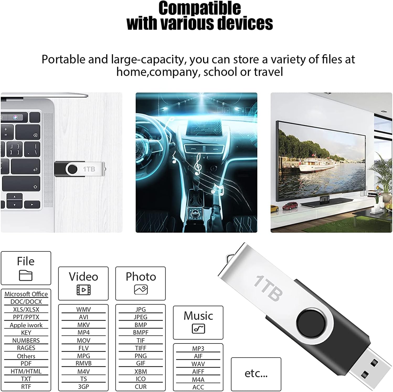 1TB Flash Drive 3.0, Super High-Speed Portable Thumb Drive 1TB Compatible with Computer/Laptop, Keychain Design USB Memory Stick 1000GB, USB 3.0 External Data Storage Drive 1TB : Electronics