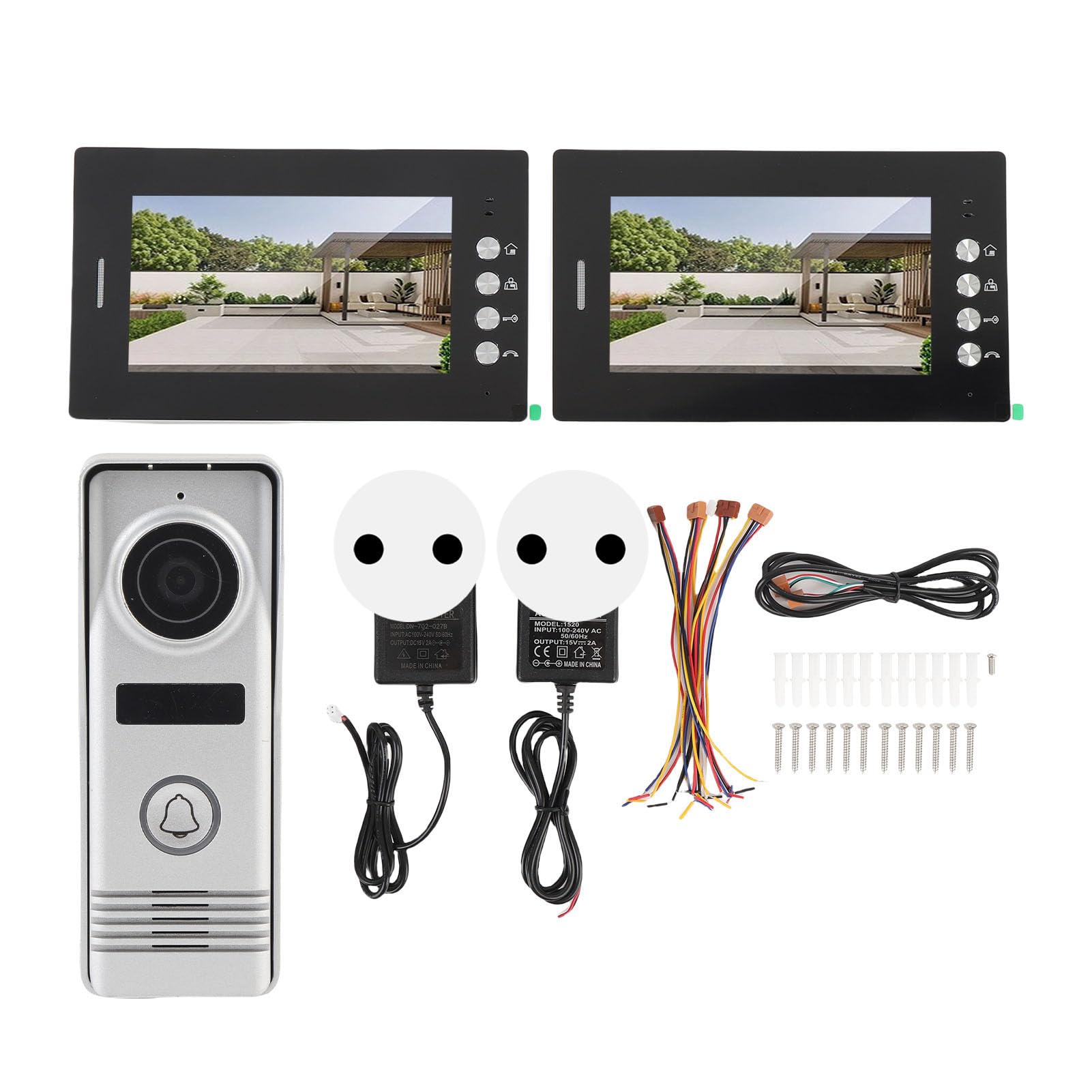 Videocitofono Wireless, Videocitofono Citofono di Sicurezza Domestica, Doppio Schermo HD da 7 Pollici, Doppie unità Interne, Telecamera Grandangolare 120°, Segnale Stabile (Spina europea)