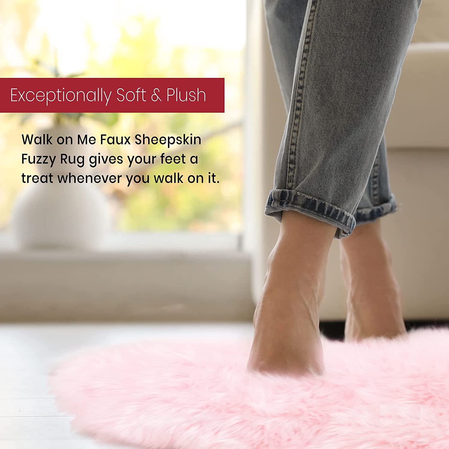 Pink Heart Rug - Soft Faux Fur Bed Mat -9