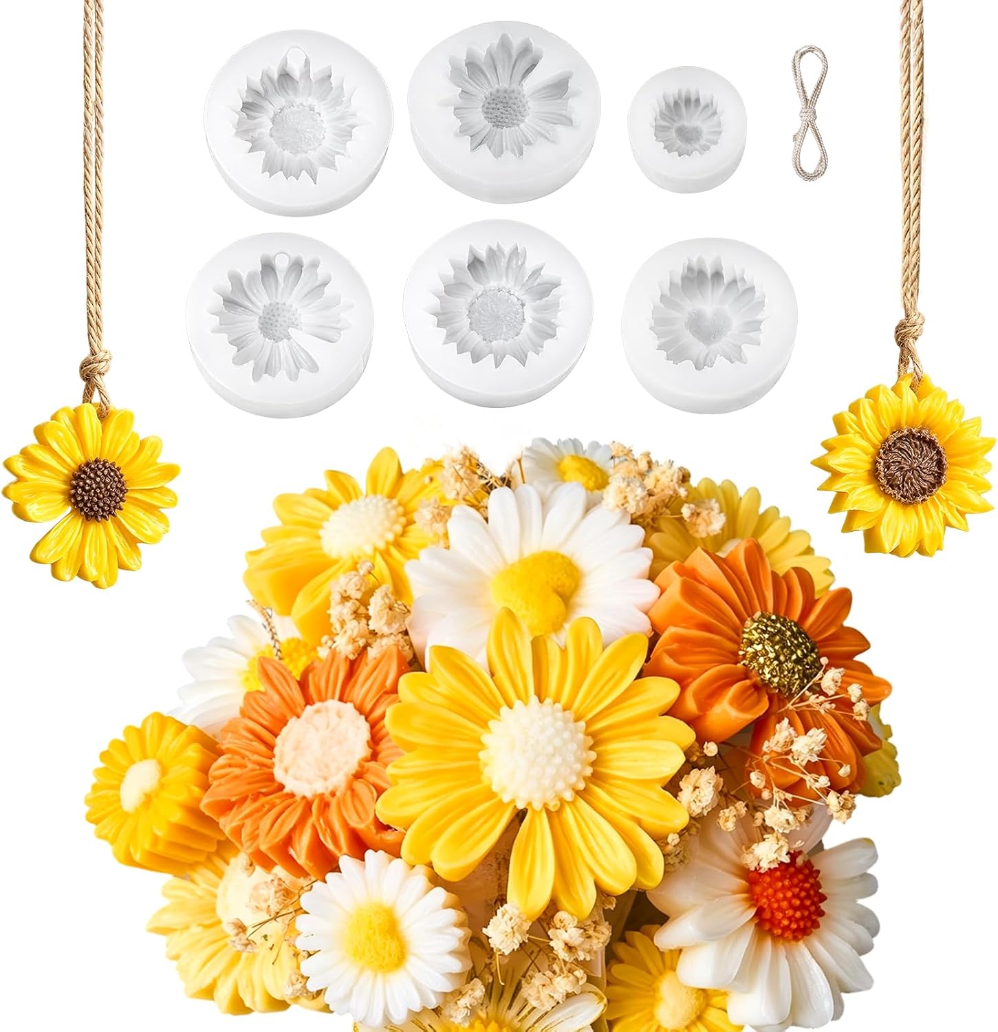 Flower Candle Molds Set, 6PCS Daisy Sunflower Flower Silicone Molds