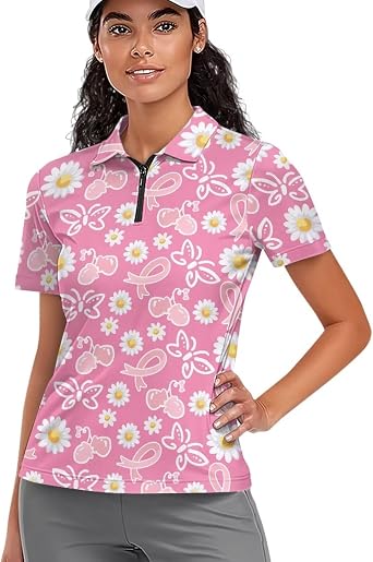 Womens Golf Shirts Short Sleeve Half Zip Up V Neck Tennis Shirt Collared Athletic Golf T Shirts Quick Dry