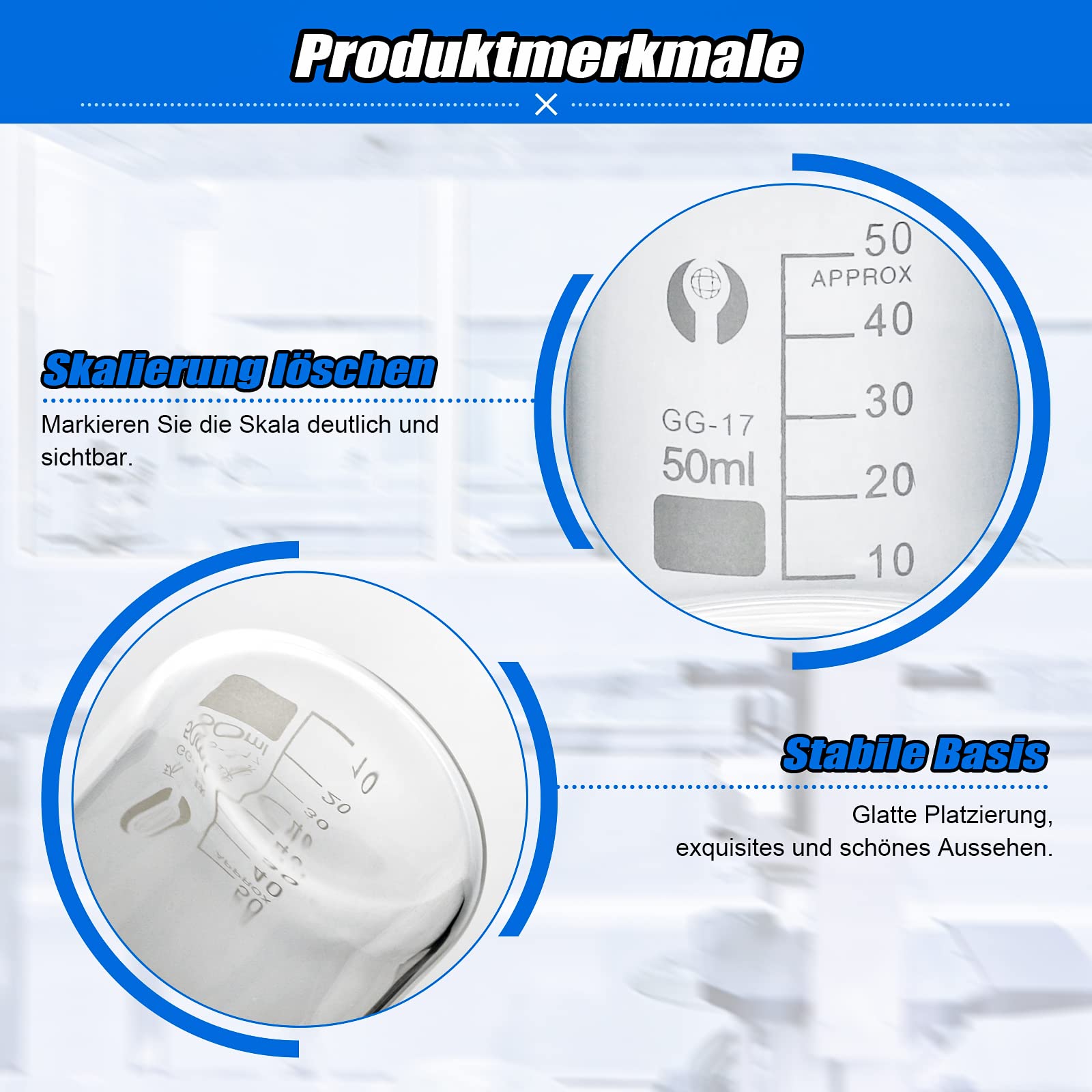 Episkey Becher Laborglas Messbecher 500 ml 250 ml 100 ml 50 ml 25 ml 5 ml Borosilikatglas, 4 Stück 1 ml Glas-Tropfpipette und Aufbewahrungsröhrchen, 1 Stück Becherpinsel (6)