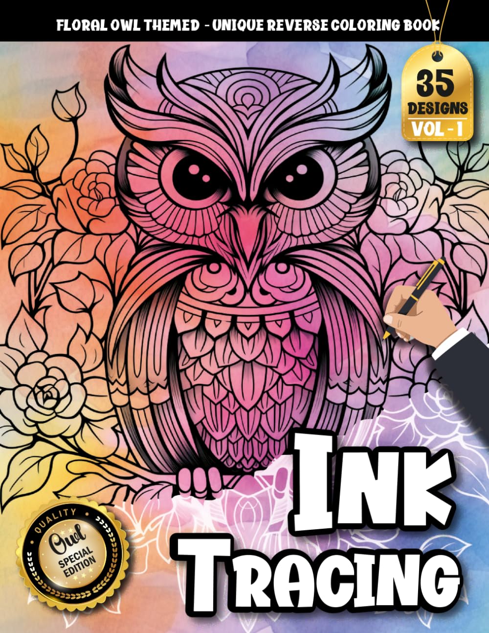 Ink Tracing Book For Adults: A Floral Owl Tracing and Reverse Coloring Book for Relaxation and Creative Calm (Floral Owl Tracing Series)