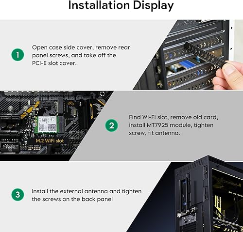 Vista 7 de EDUP Tarjeta WiFi 7 BE6500 M.2 2230 Wi-Fi 7 Tarjeta de red inalámbrica para escritorio, Bluetooth 5.4 Tri-Band 6G/5G/2.4Ghz OFDMA 802.11be