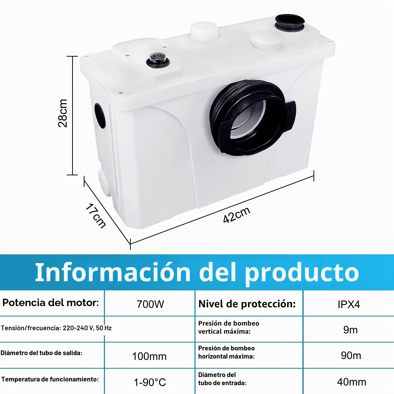 NAIZY Triturador sanitario Bombas de aguas residuales de 700W Bombas de agua con filtro de carbón para inodoro, ducha, lavabo, bomba doméstica