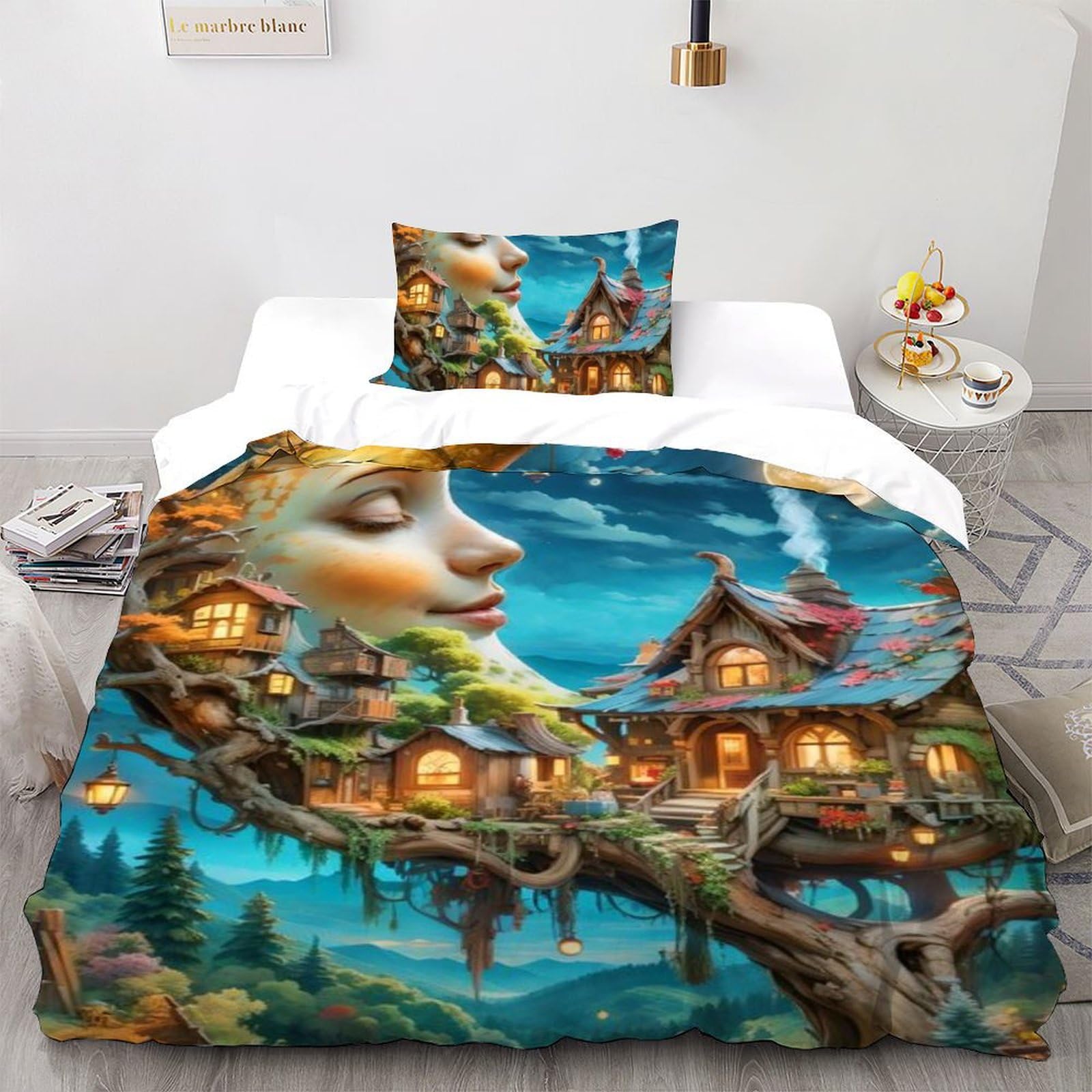 Parure housse de couette ciel étoilé pour chambre de fille