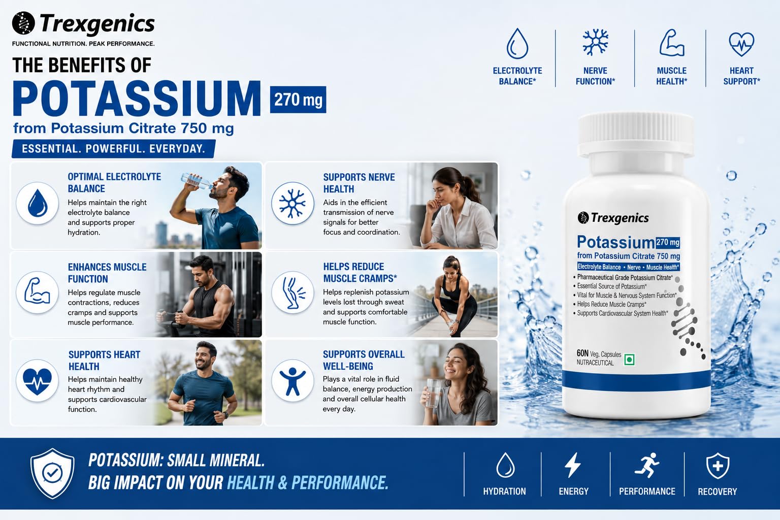 Trexgenics POTASSIUM CITRATE 750 mg Pharmaceutical Grade Electrolyte Balance, Nerve & Muscle Health VEGAN & NON-GMO (60 Vcaps) (Pack of 1) 3