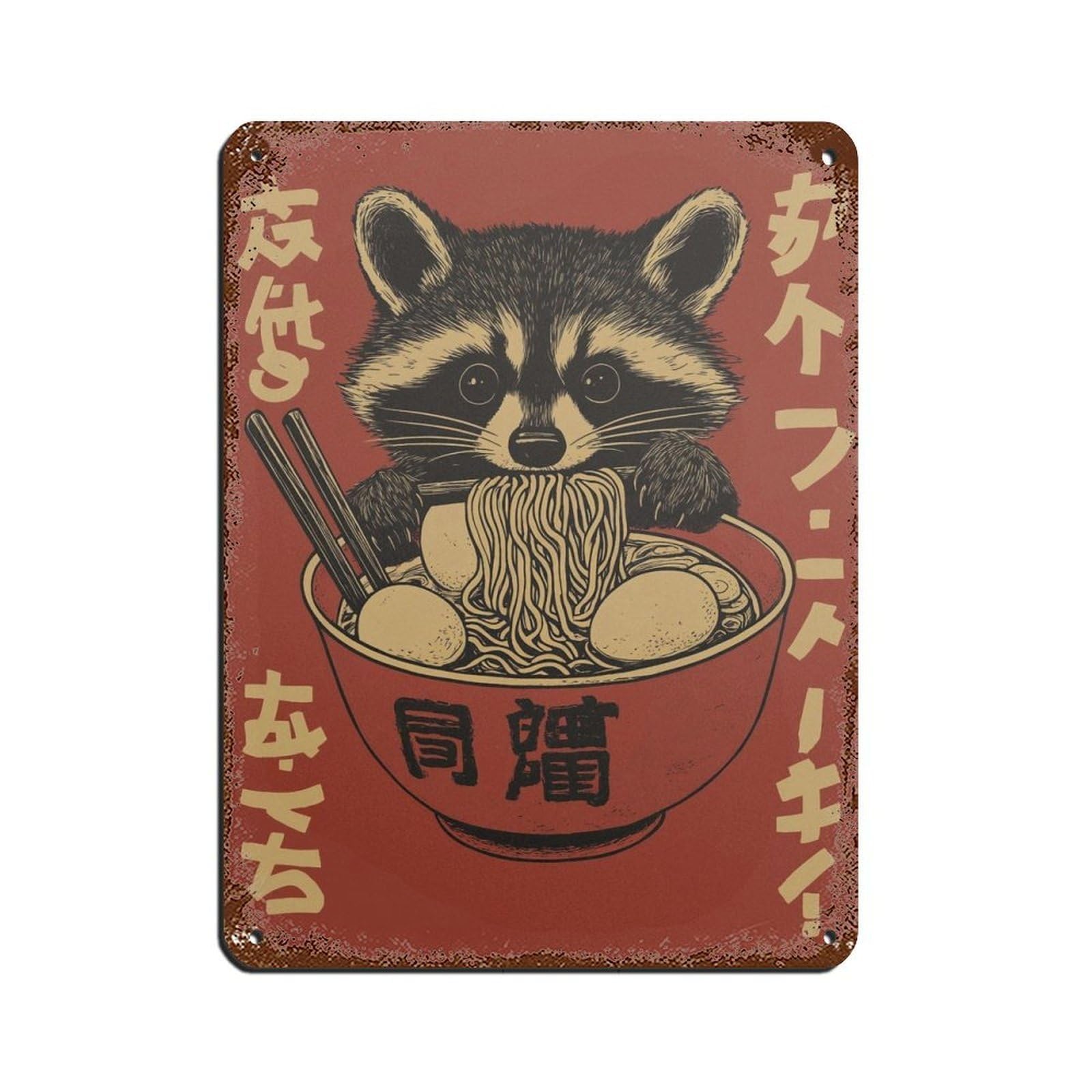 Plaque vintage raton laveur ramen pour bar, café et pub branché