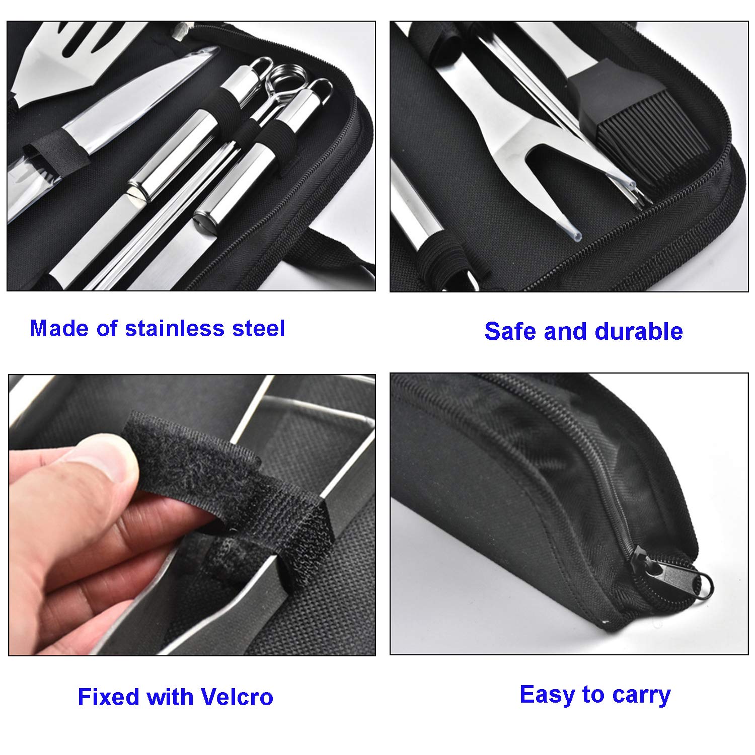 Outil de Barbecue en Acier Inoxydable Portable avec étui de Transport pour Camping