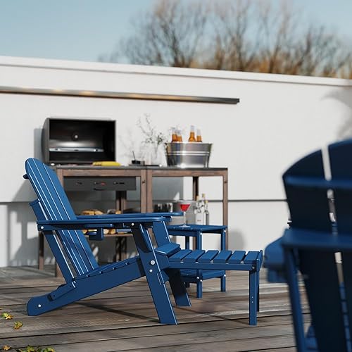 Miniatura 6 de GREENVINES Silla Adirondack ajustable con otomana retráctil, juego de 2 Plegable Plástico de polietileno de alta densidad Sillas para hoguera con