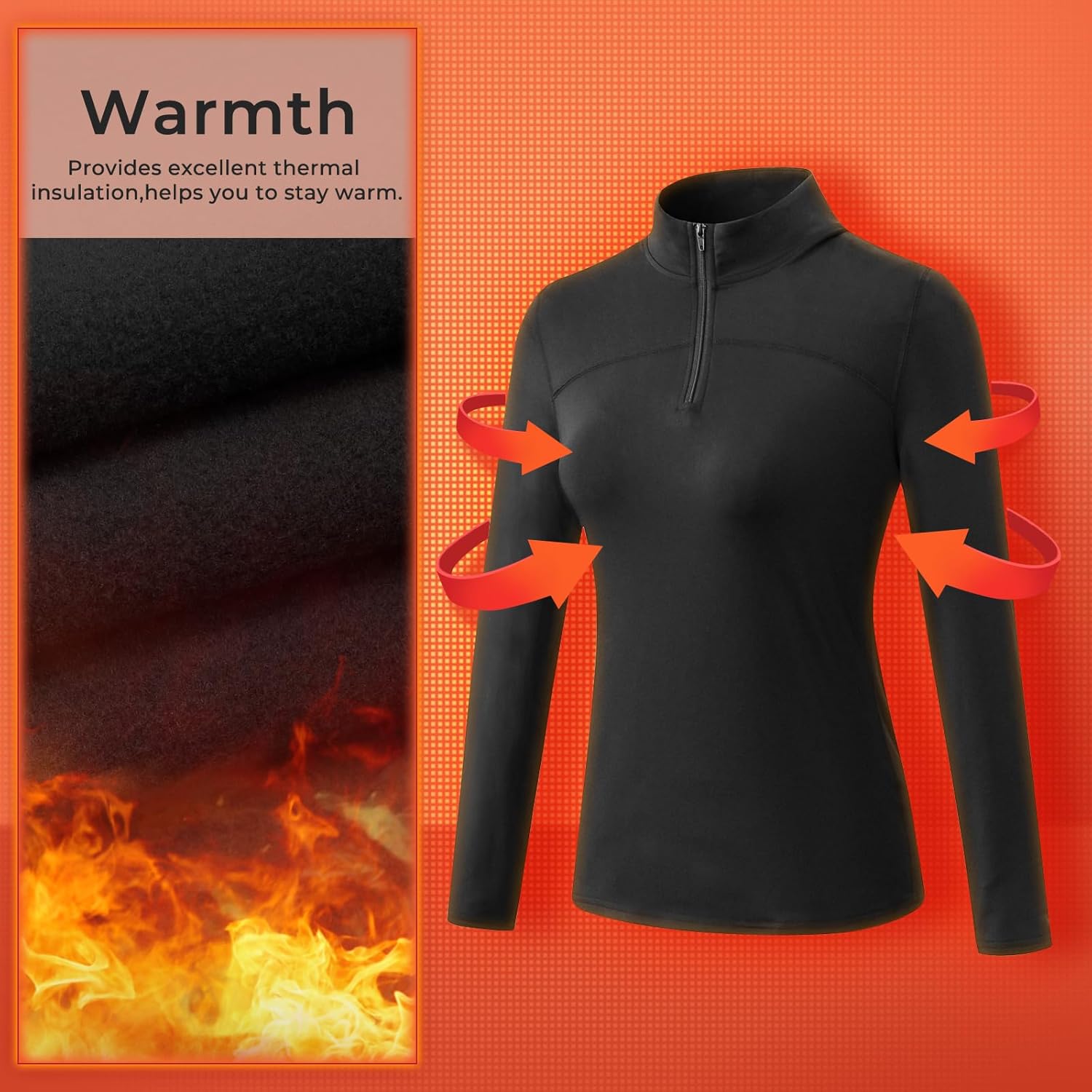 Women's Quarter Zip Thermal Tops Long Sleeve Fleece Workout Base Layer Shirts Cold Weather Running Skiing Golf - Image 3