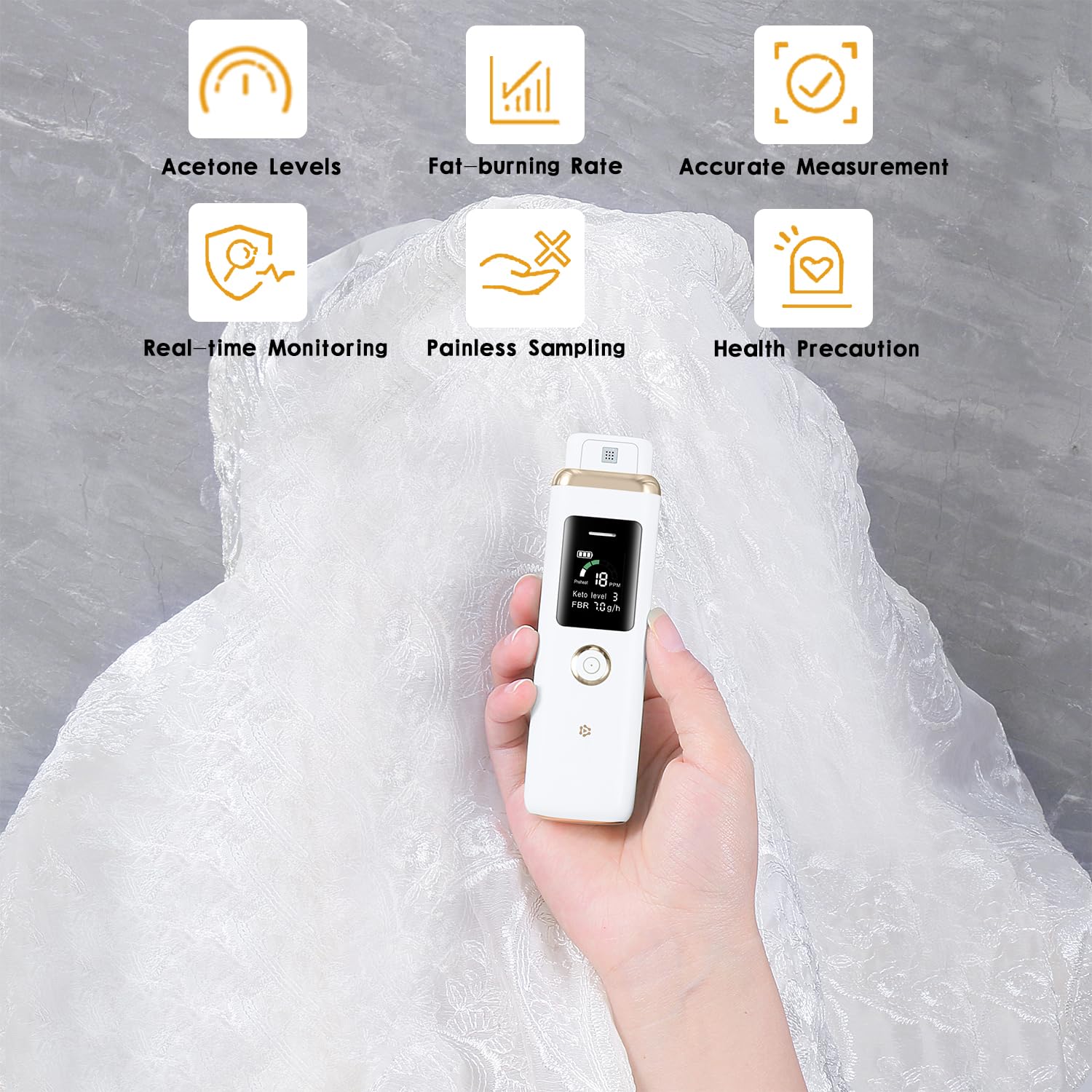 Monitor chetonici per monitoraggio chetosi, analizzatore di chetoni per il monitoraggio dei chetoni, tester per chetosi, portatile, professionale, monitora accuratamente la chetosi (Bianco)