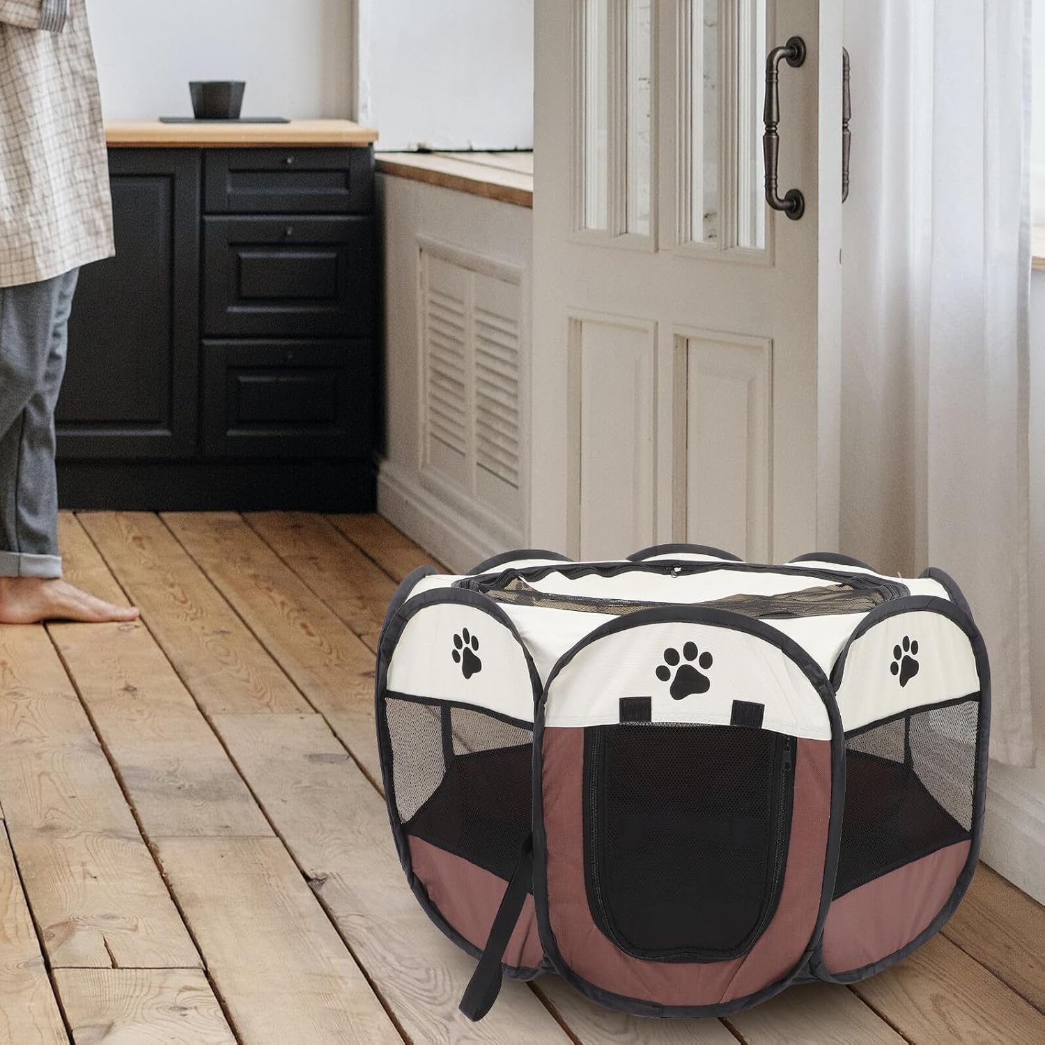 Large Dog Playpen Octagonal Pet Tent with Oxford Fabric Foldable Exercise Kennel for Indoor Outdoor Puppies and Small Dogs