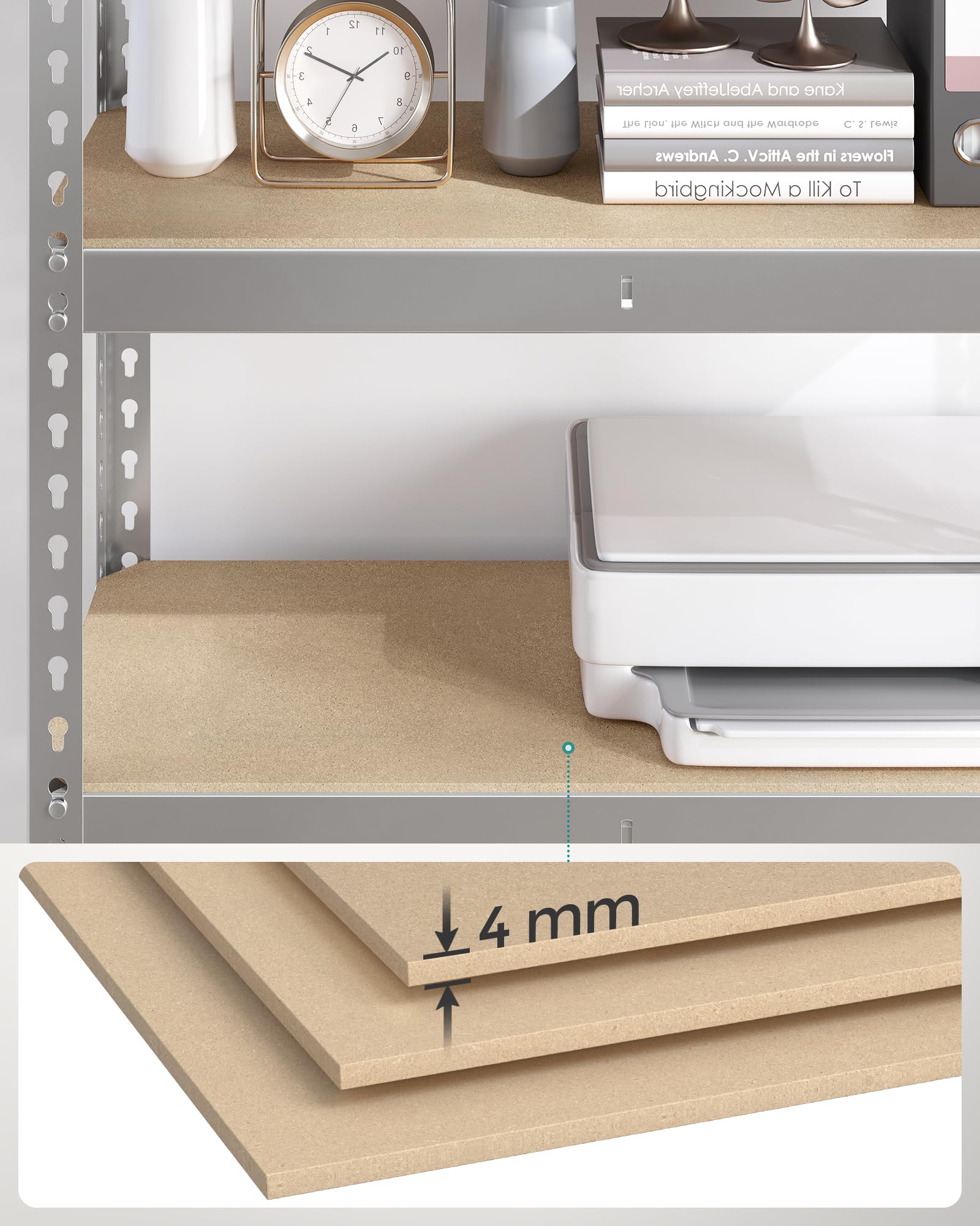 SONGMICS Schnelle Montage, Schwerlastregal, Standregal, Lagerregal, Küchenregal, Regal, 5 Ablagen, 30 x 75 x 150 cm, bis 875 kg belastbar, für Keller, Küche, Arbeitszimmer, silbern GLR300E01